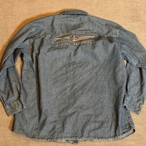 Blue Generation GOLDWING‎ Embroidered  Denim Shirt Mens XL Long Sleeve Button Up